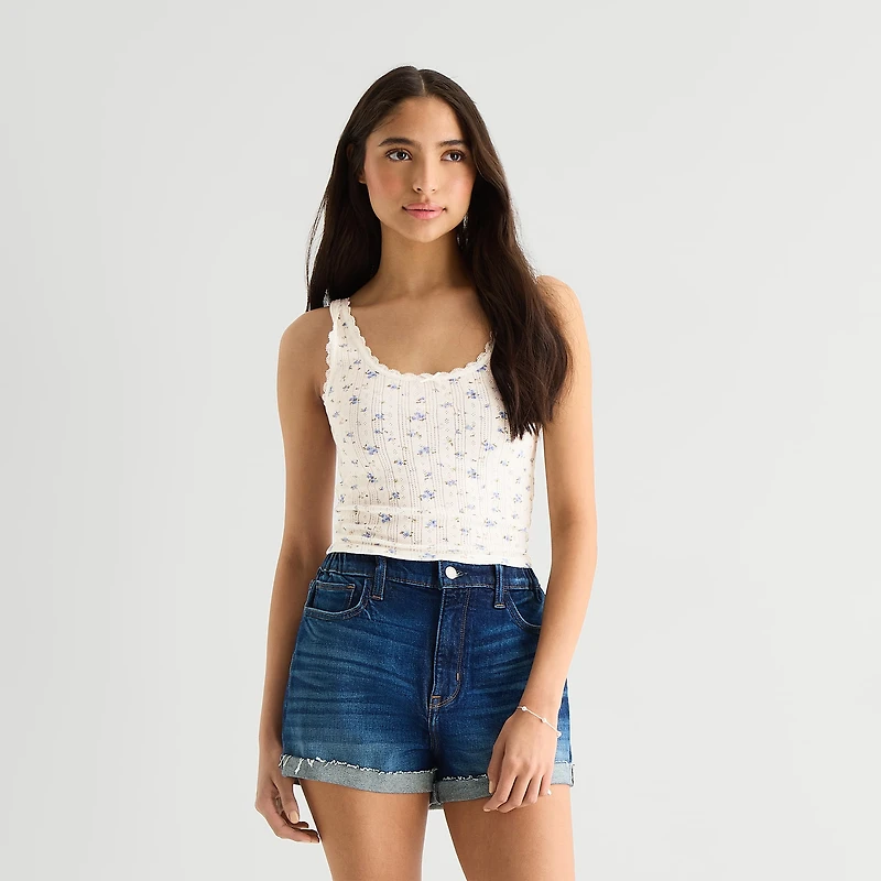 Arizona Womens Juniors Scoop Neck Sleeveless Tank Top