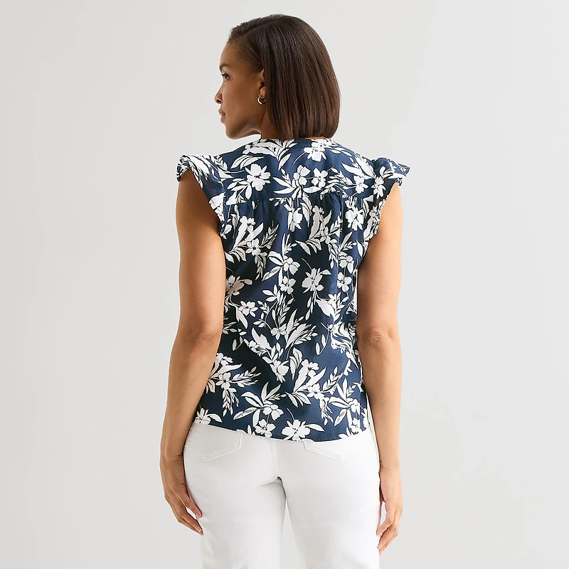 Liz Claiborne Cotton Womens Crew Neck Sleeveless Blouse