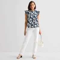 Liz Claiborne Cotton Womens Crew Neck Sleeveless Blouse