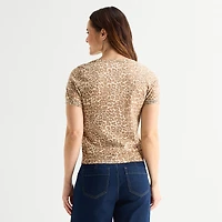 Liz Claiborne Womens Crew Neck Short Sleeve Pullover Sweater