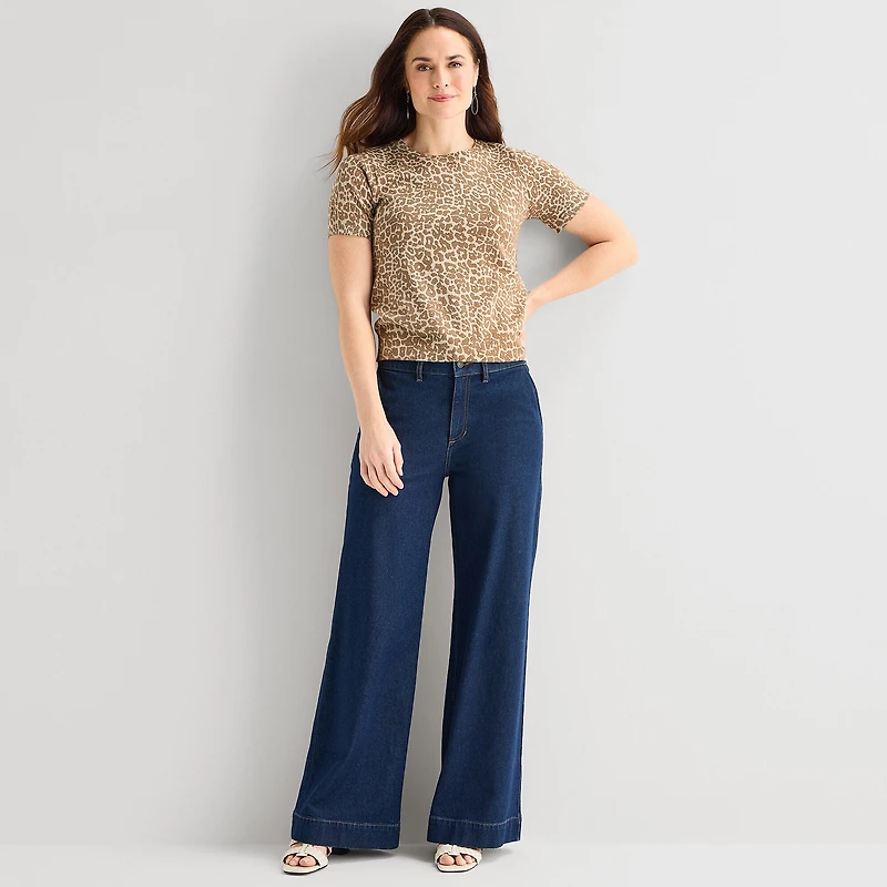 Liz Claiborne Womens Crew Neck Short Sleeve Pullover Sweater
