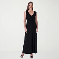 24seven Comfort Apparel Womens V Neck Sleeveless Empire Waist Dress