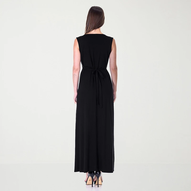 24seven Comfort Apparel Womens V Neck Sleeveless Empire Waist Dress