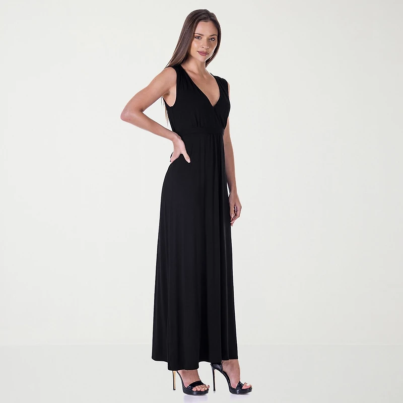 24seven Comfort Apparel Womens V Neck Sleeveless Empire Waist Dress