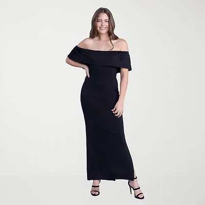 24seven Comfort Apparel Womens Straight Neck Short Sleeve Ruffled Maxi Dress