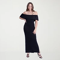 24seven Comfort Apparel Womens Straight Neck Short Sleeve Ruffled Maxi Dress