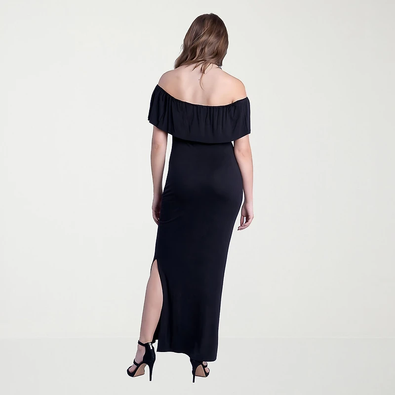 24seven Comfort Apparel Womens Straight Neck Short Sleeve Ruffled Maxi Dress