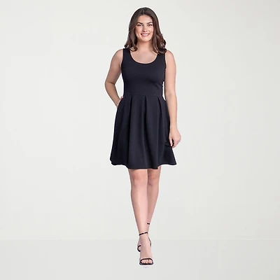 24seven Comfort Apparel Womens Scoop Neck Sleeveless Fit + Flare Dress
