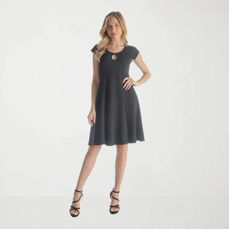 24seven Comfort Apparel Womens Keyhole Neck Short Sleeve Cap Fit + Flare Dress