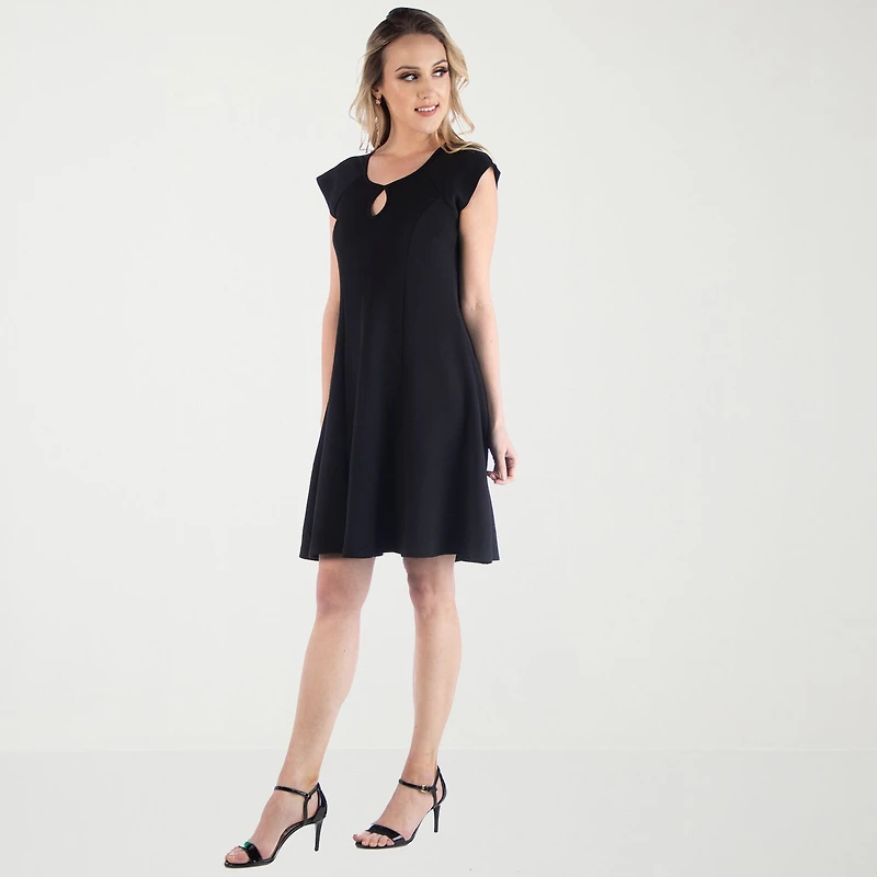 24seven Comfort Apparel Womens Keyhole Neck Short Sleeve Cap Fit + Flare Dress