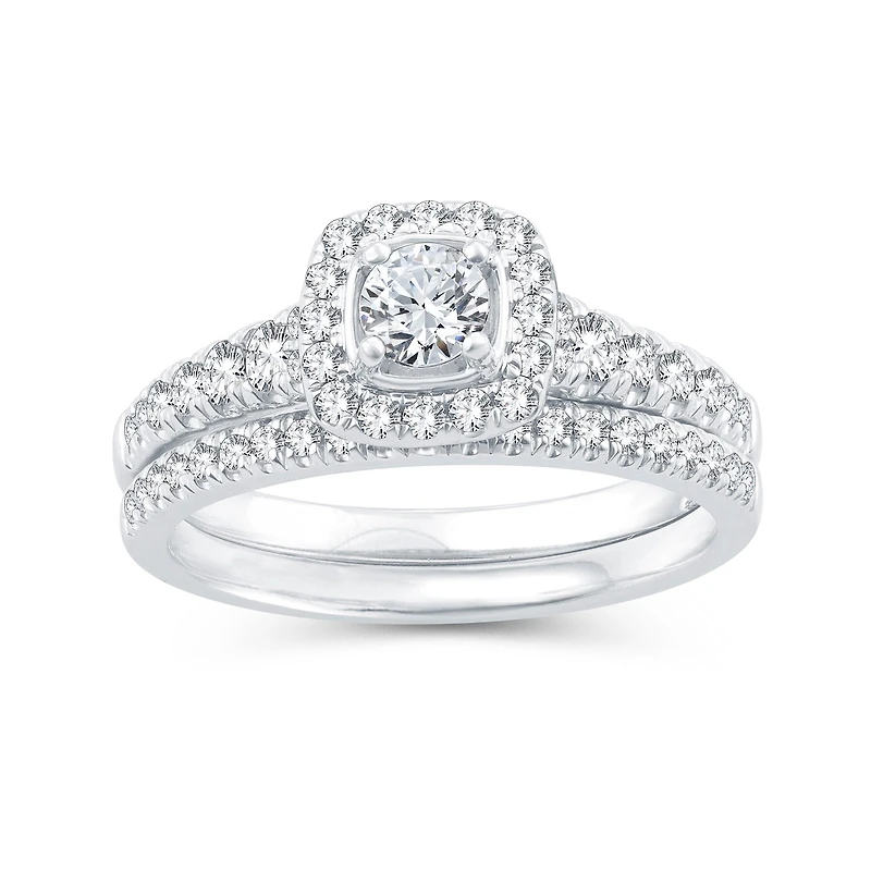 Womens 1 CT. T.W. Natural Diamond 10K Gold Cushion Bridal Set