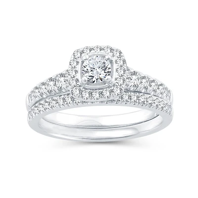 Womens 1 CT. T.W. Natural Diamond 10K Gold Cushion Bridal Set