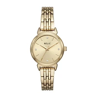 Relic By Fossil Sarah Womens Crystal Accent Gold Tone Bracelet Watch Zr34522