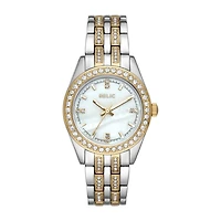 Relic By Fossil Iva Womens Crystal Accent Two Tone Bracelet Watch Zr34536