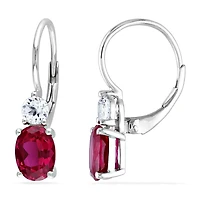 Womens Lab Created Red Ruby Sterling Silver Drop Earrings