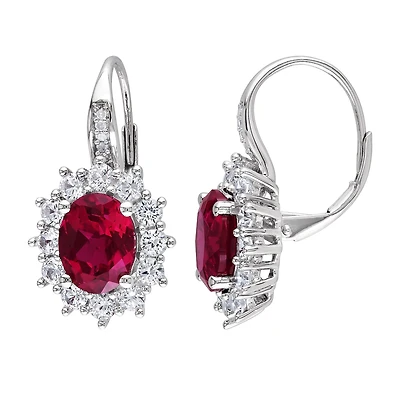 Womens Diamond Accent Lab Created Red Ruby Sterling Silver Drop Earrings