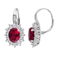 Womens Diamond Accent Lab Created Red Ruby Sterling Silver Drop Earrings