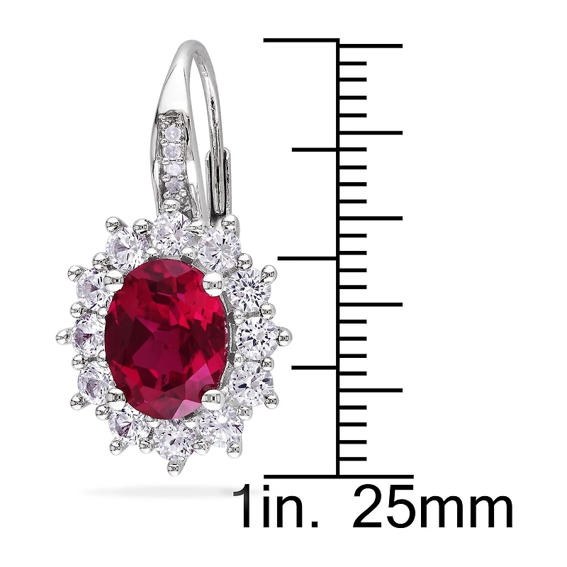 Womens Diamond Accent Lab Created Red Ruby Sterling Silver Drop Earrings