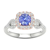 Modern Bride Gemstone Womens 1/3 CT. T.W. Genuine Blue Tanzanite 10K Gold Cushion Side Stone Halo Engagement Ring