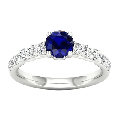 Modern Bride Gemstone Womens 1/2 CT. T.W. Genuine Blue Sapphire 10K Gold Round Side Stone Engagement Ring