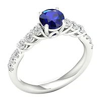 Modern Bride Gemstone Womens 1/2 CT. T.W. Genuine Blue Sapphire 10K Gold Round Side Stone Engagement Ring