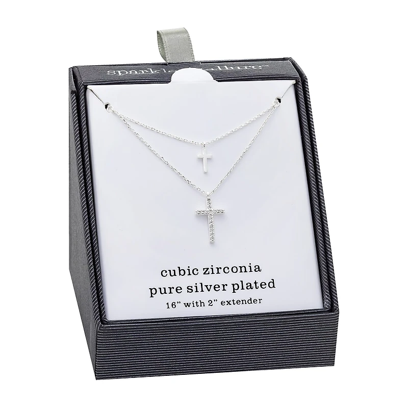 Sparkle Allure Womens Cubic Zirconia Pure Silver Over Brass 16 Inch Strand Necklace