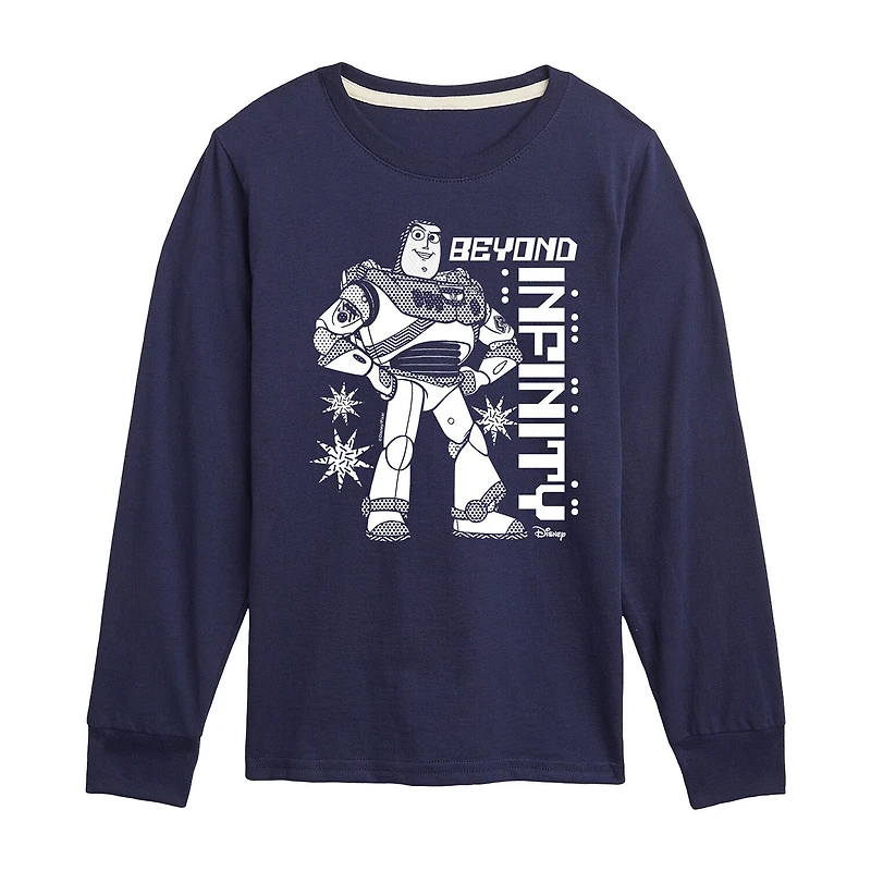 Disney Collection Little & Big Kid Boys Crew Neck Long Sleeve Regular Fit Buzz Lightyear Toy Story Graphic T-Shirt