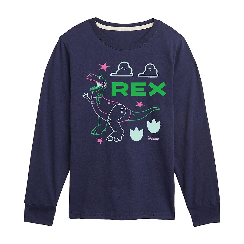 Disney Collection Little & Big Kid Boys Crew Neck Long Sleeve Regular Fit Rex Toy Story Graphic T-Shirt