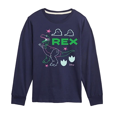 Disney Collection Little & Big Kid Boys Crew Neck Long Sleeve Regular Fit Rex Toy Story Graphic T-Shirt