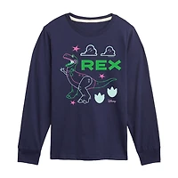 Disney Collection Little & Big Kid Boys Crew Neck Long Sleeve Regular Fit Rex Toy Story Graphic T-Shirt