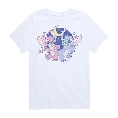 Disney Collection Little & Big Kid Girls Crew Neck Short Sleeve Regular Fit Lilo Stitch Graphic T-Shirt