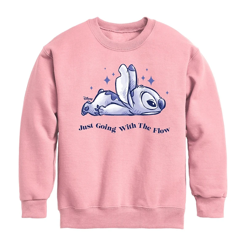 Disney Collection Little & Big Kid Girls Crew Neck Long Sleeve Lilo Stitch Sweatshirt
