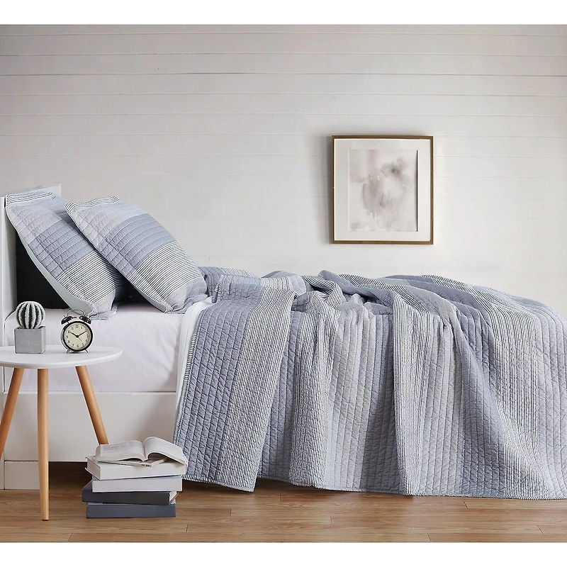 Truly Soft Grey Multi Stripe Quilt Set