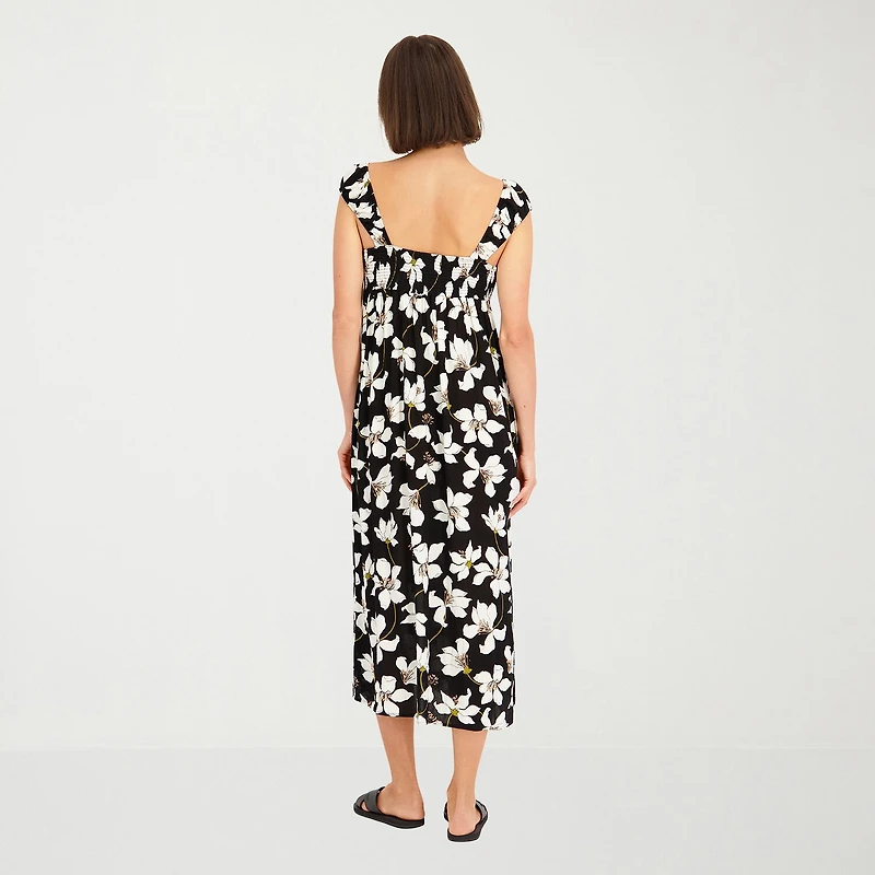 VOLCOM Womens Juniors Midi Scoop Neck Short Sleeve Sundress