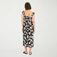 VOLCOM Womens Juniors Midi Scoop Neck Short Sleeve Sundress