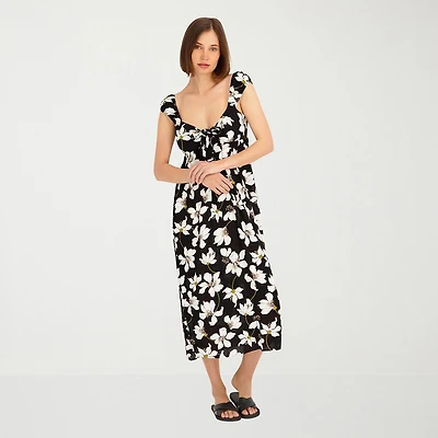 VOLCOM Womens Juniors Midi Scoop Neck Short Sleeve Sundress