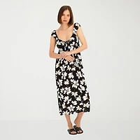 VOLCOM Womens Juniors Midi Scoop Neck Short Sleeve Sundress