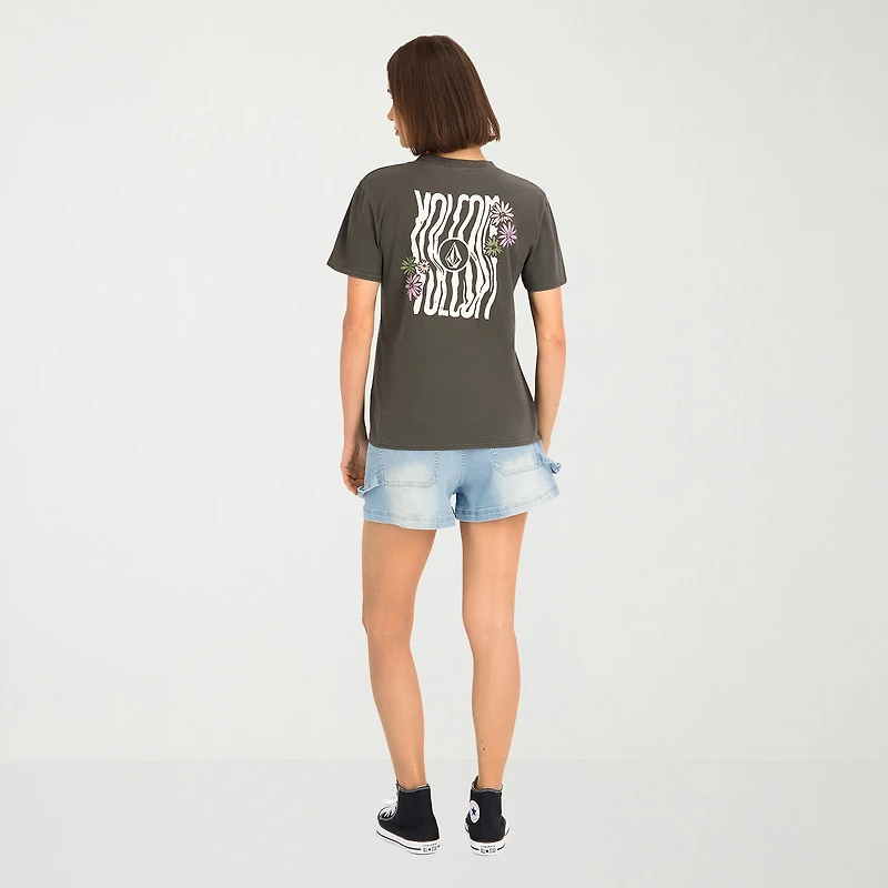 VOLCOM Womens Juniors Crew Neck Short Sleeve Regular Fit Graphic T-Shirt