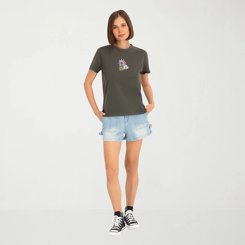 VOLCOM Womens Juniors Crew Neck Short Sleeve Regular Fit Graphic T-Shirt
