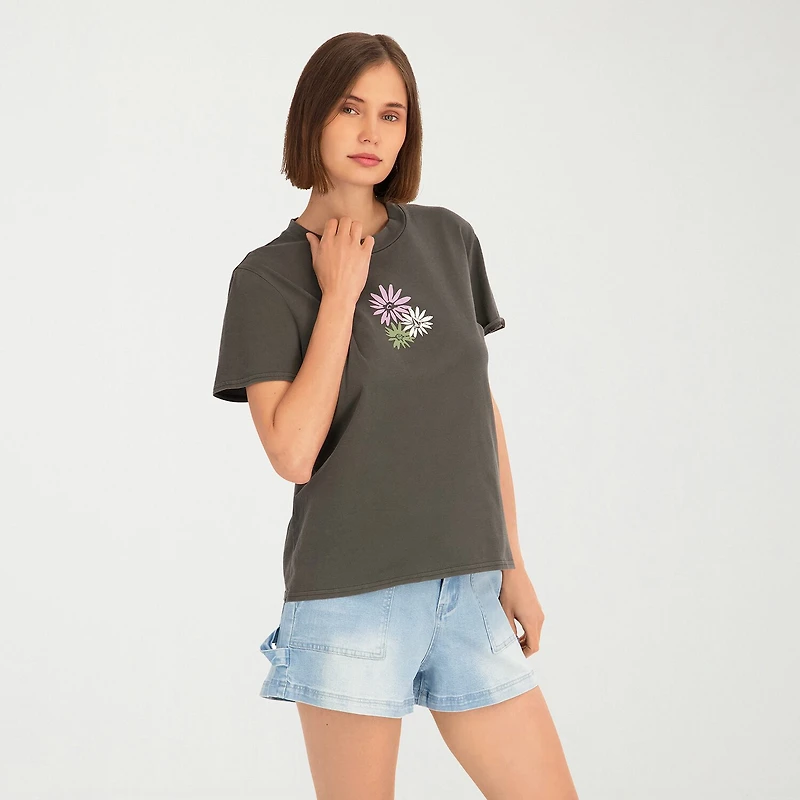 VOLCOM Womens Juniors Crew Neck Short Sleeve Regular Fit Graphic T-Shirt