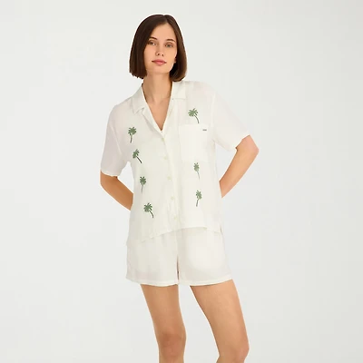 VOLCOM Womens Juniors Short Sleeve Camp Shirt