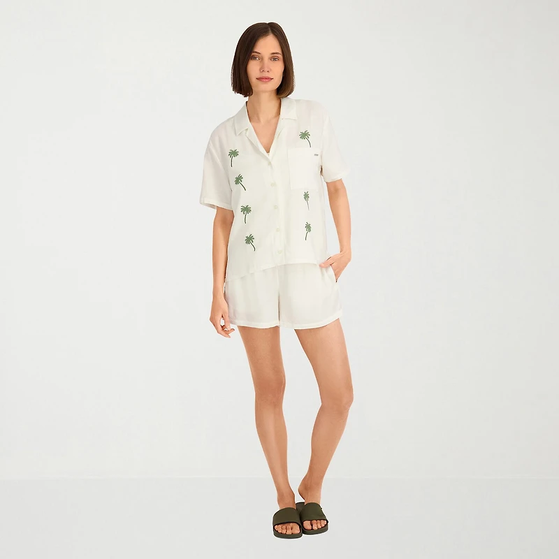 VOLCOM Womens Juniors Short Sleeve Camp Shirt