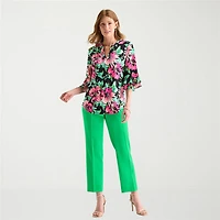 Black Label by Evan-Picone Womens Split Crew Neck 3/4 Sleeve Blouse