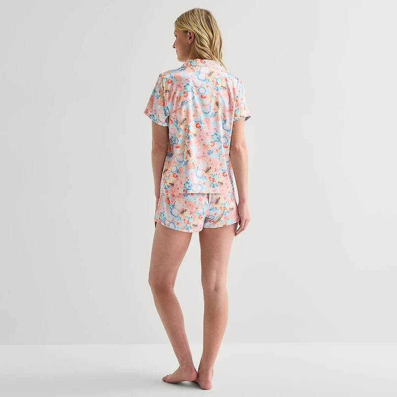 Arizona Body Womens Satin Short Sleeve 2-pc. Juniors Pajama Set