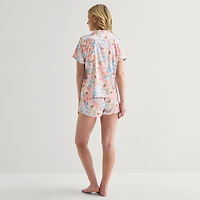 Arizona Body Womens Satin Short Sleeve 2-pc. Juniors Pajama Set