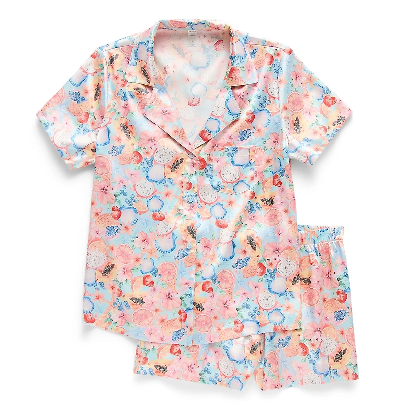 Arizona Body Womens Satin Short Sleeve 2-pc. Juniors Pajama Set