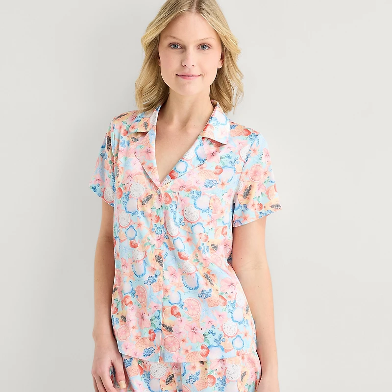 Arizona Body Womens Satin Short Sleeve 2-pc. Juniors Pajama Set