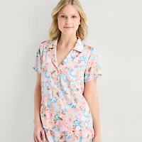 Arizona Body Womens Satin Short Sleeve 2-pc. Juniors Pajama Set