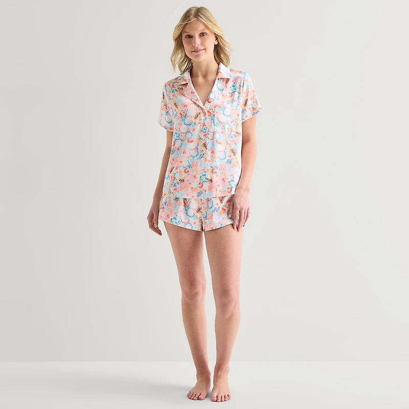 Arizona Body Womens Satin Short Sleeve 2-pc. Juniors Pajama Set