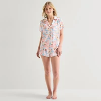 Arizona Body Womens Satin Short Sleeve 2-pc. Juniors Pajama Set